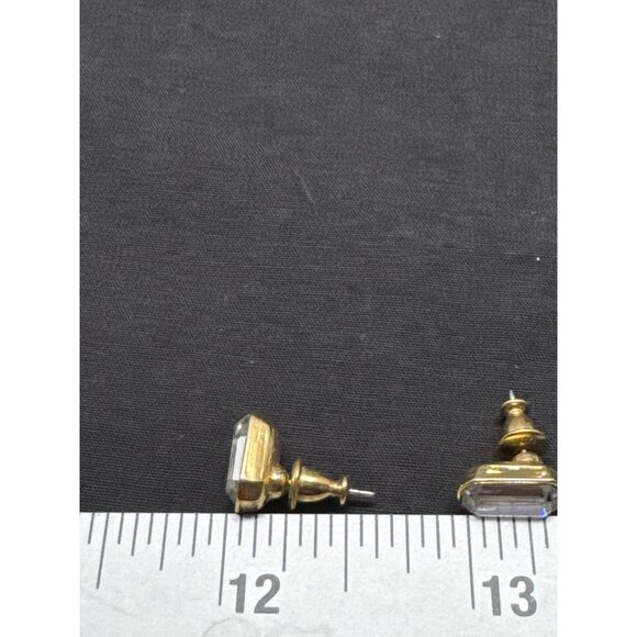 Vintage Monet Gold-Tone Crystal Octagon Stud Earrings Art Deco - Picture 5 of 8